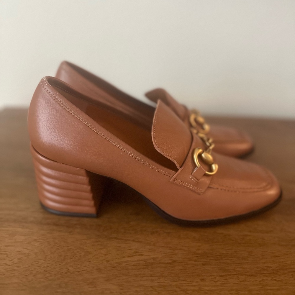 Elegant Tan Loafers with Gold Accents